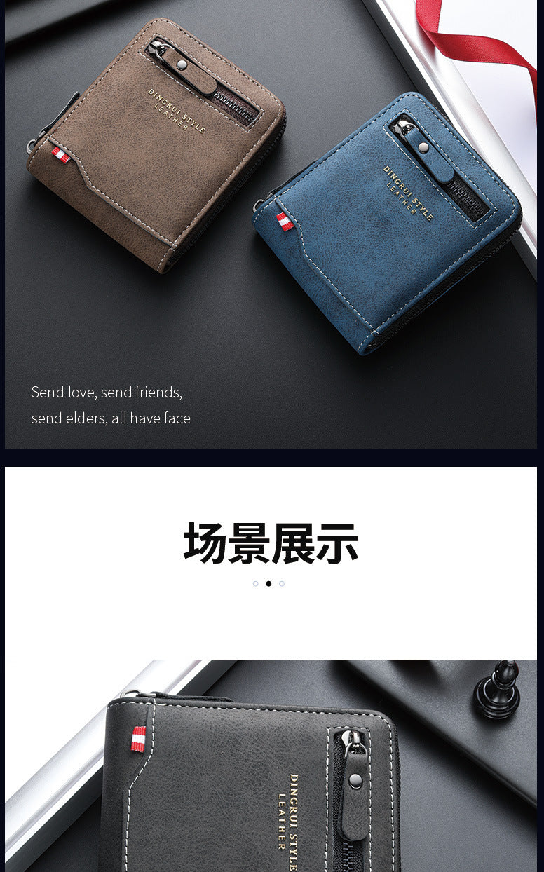 New business men's short wallet multi-card large capacity personality zipper ID bag carry wallet