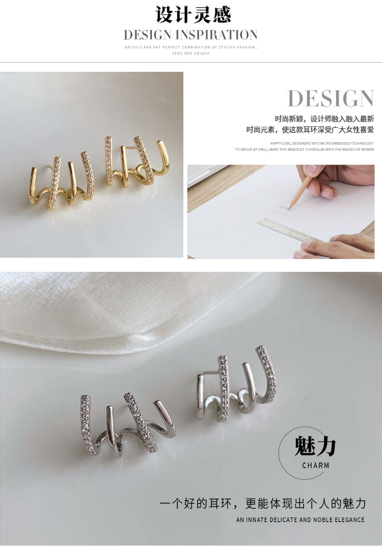 European and American fashion retro zircon four-claw earrings high-grade temperament simple zircon female silver pin earrings flash earrings