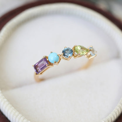 Niche Crystal Multi-gem Geometric Ring Women's Fashionable Distinctive Exquisite Light Luxury All-match High-end Open Finger Ring
