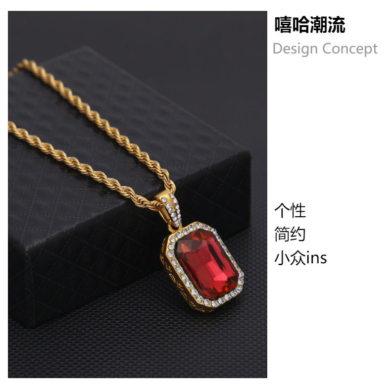 Hip-hop mini diamond-encrusted gem pendant trendy brand necklace men's handsome Joker alloy necklace cross-border jewelry wholesale