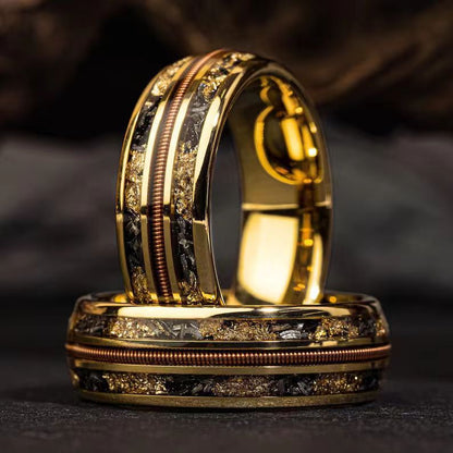 European and American Cross-Border Best-Selling Stainless Steel Rings, Meteorite Inlaid Gold Foil Men's Light Luxury Fashion Personalized Rings Wholesale