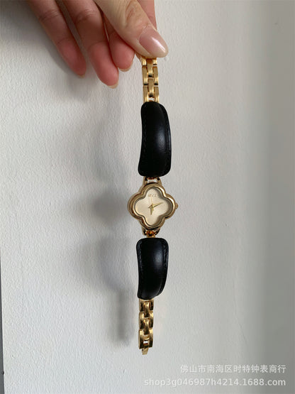 IEKE Fashion Light Luxury Four-leaf Clover Small Chanel Style Leather Bracelet Watch Women's Wristwatch High-end Light Luxury Internet Celebrity Hair