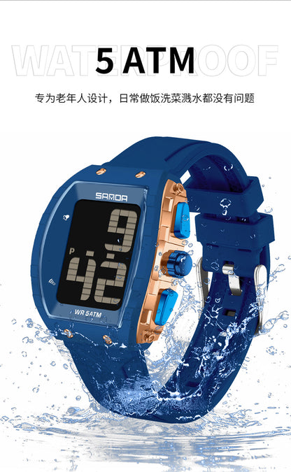 Sanda Elderly Voice Time Watch Large Digital Screen Luminous Multi-Function Watch Waterproof Calendar Digital Watch