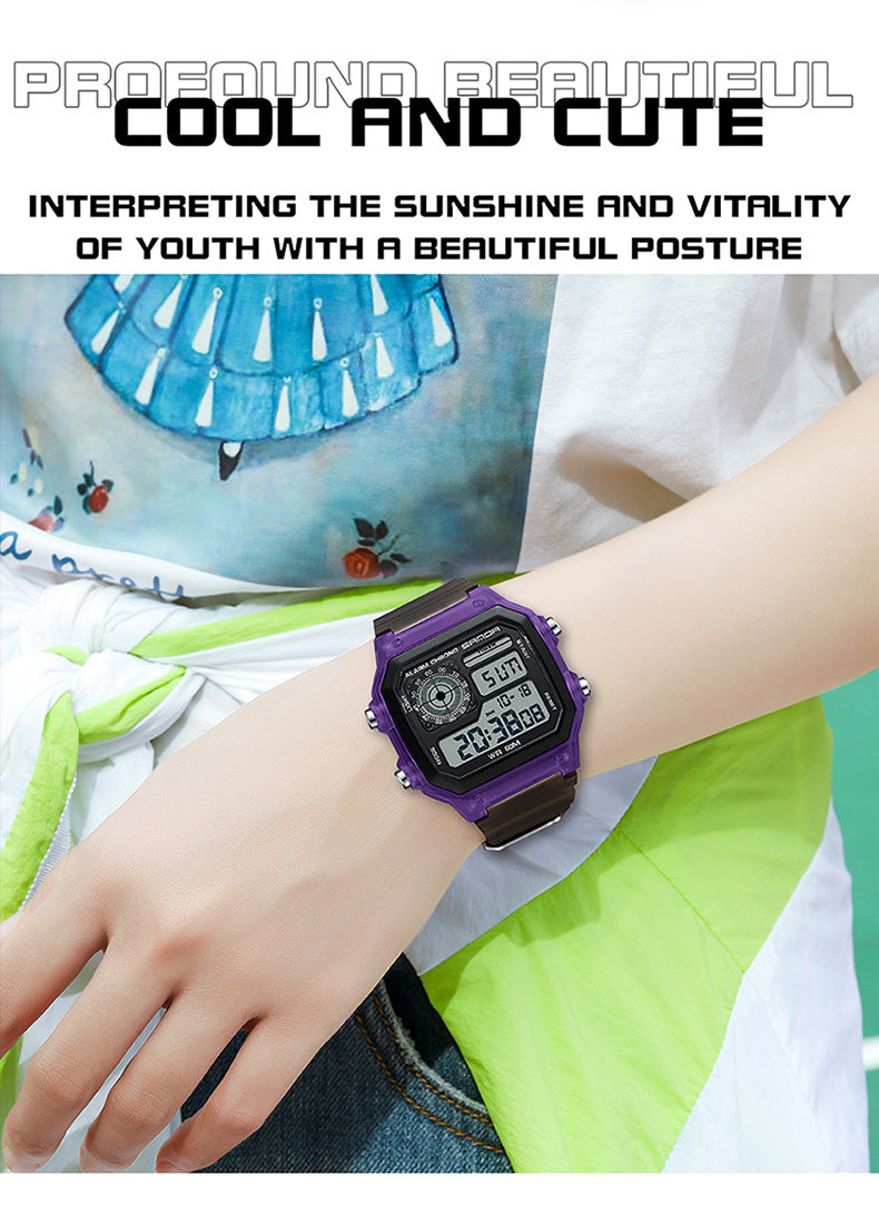 Sanda Hot-selling Square Watch Luminous Waterproof Alarm Student Watch Simple Korean Transparent Sports Electronic Watch