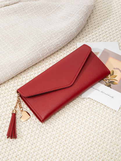 Korean Style Simple Three-fold Women's Long Wallet Fashionable Tassel Pendant Clutch Small Group Portable Multi-functional Coin Purse