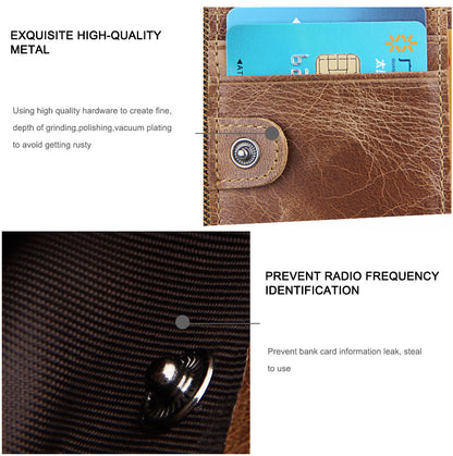 Crazy Horse Cowhide Men's Wallet RFID Anti-theft Brush Cowhide Short Men's Ticket Clip Wallet Double Zipper Coin Purse