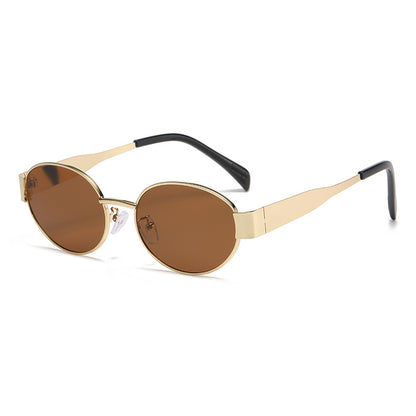 New Metal Oval Sunscreen Sunglasses Cross-Mirror European and American Ins Xiaohongshu Same Style Sunglasses Amazon Hot Selling