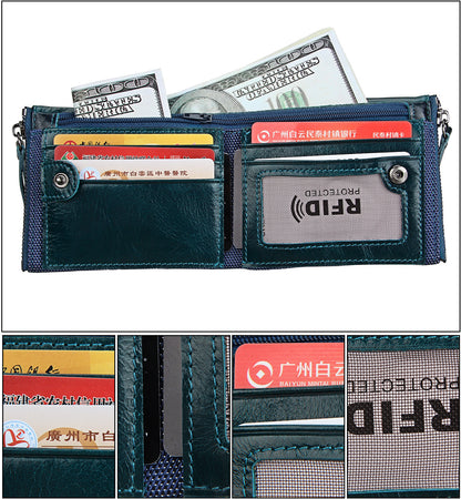 Crazy Horse Cowhide Men's Wallet RFID Anti-theft Brush Cowhide Short Men's Ticket Clip Wallet Double Zipper Coin Purse