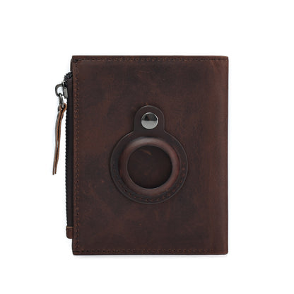 Genuine Leather Classic Retro Short Wallet Men's Bag with Tracker Leather Case Multifunctional Crazy Horse Leather Business Wallet Men