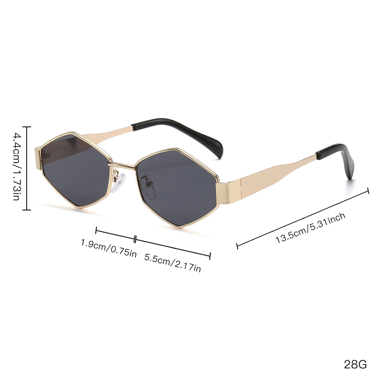 2026 New European and American Fashion Polygonal Rhombus Metal Sunglasses for Women, Trendy and Unique Wide Temple Sunglasses