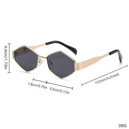 2026 New European and American Fashion Polygonal Rhombus Metal Sunglasses for Women, Trendy and Unique Wide Temple Sunglasses