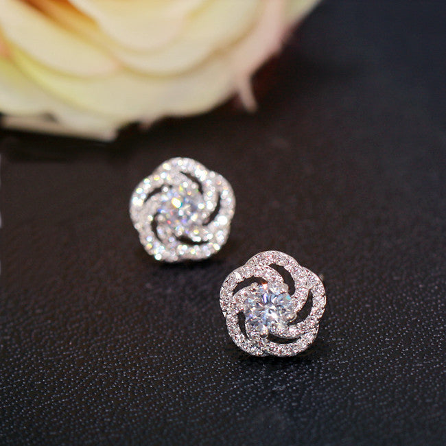 Earrings 18k European and American Women's Temperament Day South Korea Rose Zircon Simple Joker European and American Sweet Jewelry 6153
