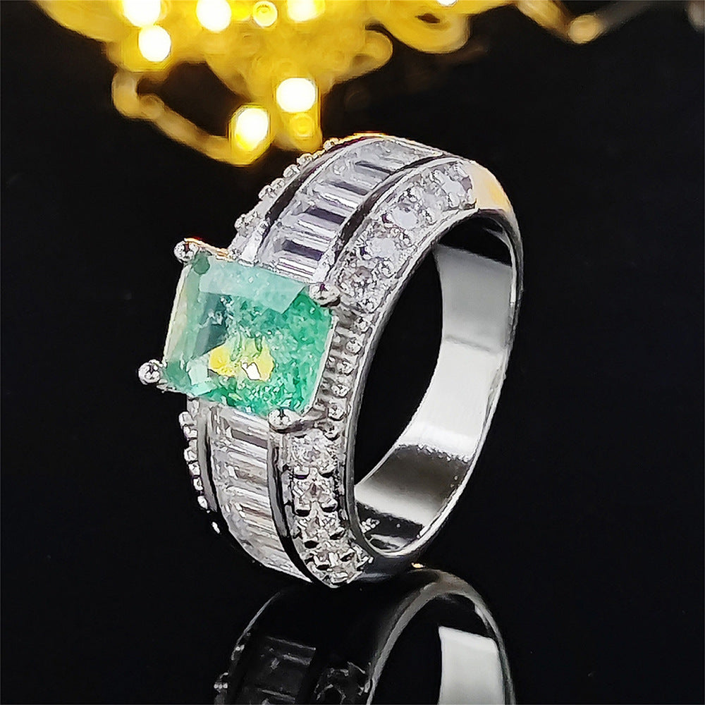 Shein supply inlaid high carbon Seiko quality princess square Paraíba ring female wholesale r8108