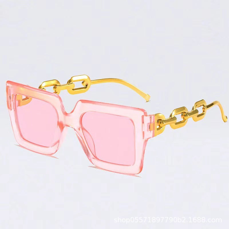 New Cross-Border Chain Anti-Uv Sunglasses European and American Fashion Square Frame Women's High-End Sun Light Luxury Style Square