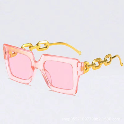New Cross-Border Chain Anti-Uv Sunglasses European and American Fashion Square Frame Women's High-End Sun Light Luxury Style Square