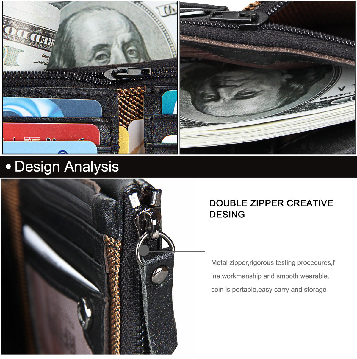 Crazy Horse Cowhide Men's Wallet RFID Anti-theft Brush Cowhide Short Men's Ticket Clip Wallet Double Zipper Coin Purse