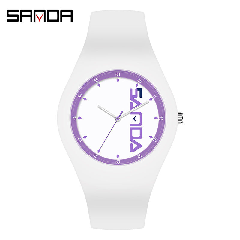 SANDA Outdoor Sports Watch Simple Waterproof Men's and Women's Fashion Quartz Watch Silicone Tape Casual Student Quartz Watch