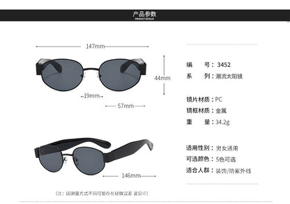 European and American Ins Glasses Trendy Women's Sunglasses Bouncy Internet Celebrity Oval Metal Photo Decorative Sunglasses 3452