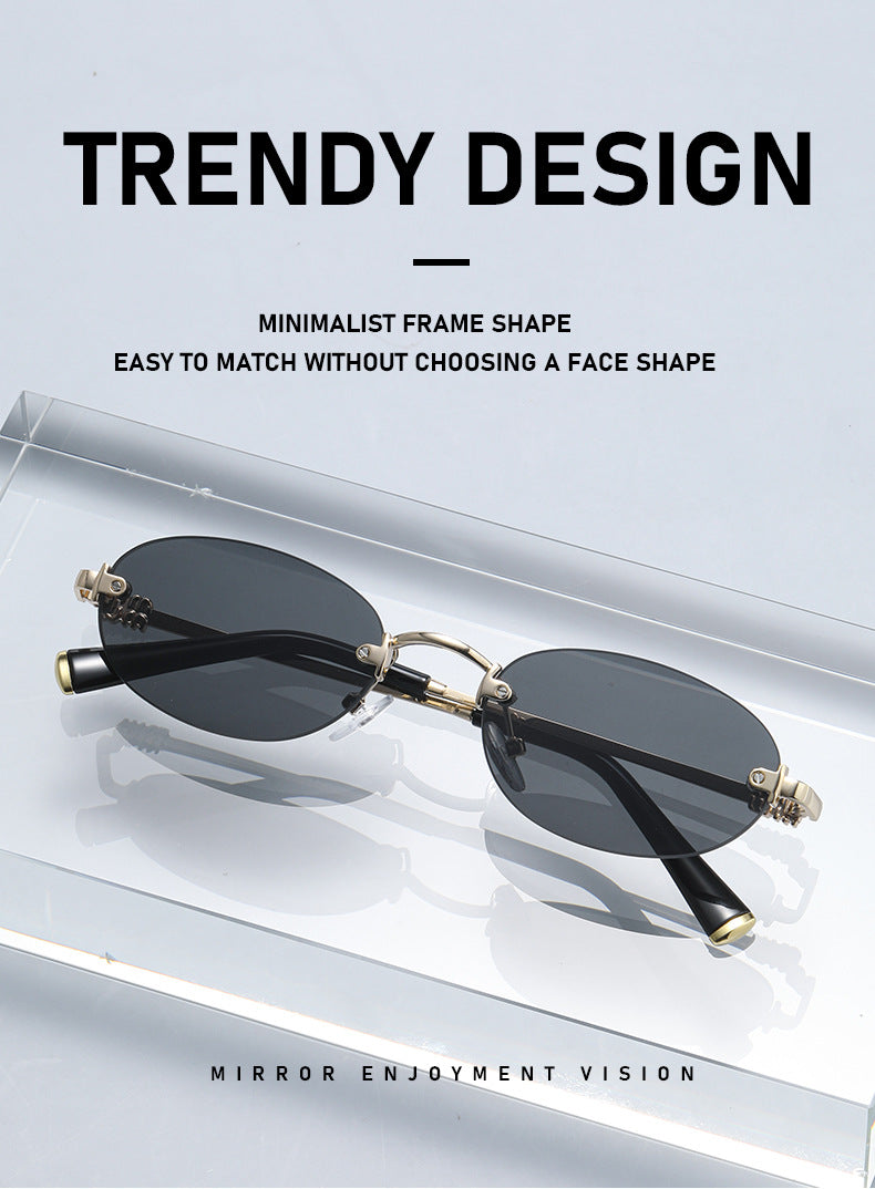 2026 New Oval Rimless Sunglasses European and American Retro Sunglasses Trendy Concave Shape Fashion Street Style Sunglasses