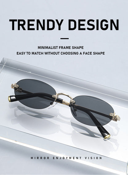 2026 New Oval Rimless Sunglasses European and American Retro Sunglasses Trendy Concave Shape Fashion Street Style Sunglasses
