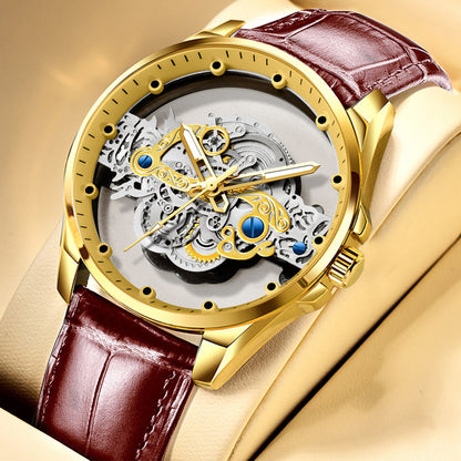 Cross-Border Dropshipping New Double-Sided Hollow Fully Automatic Movement Non-Mechanical Watch Tourbillon Watch Men's Waterproof