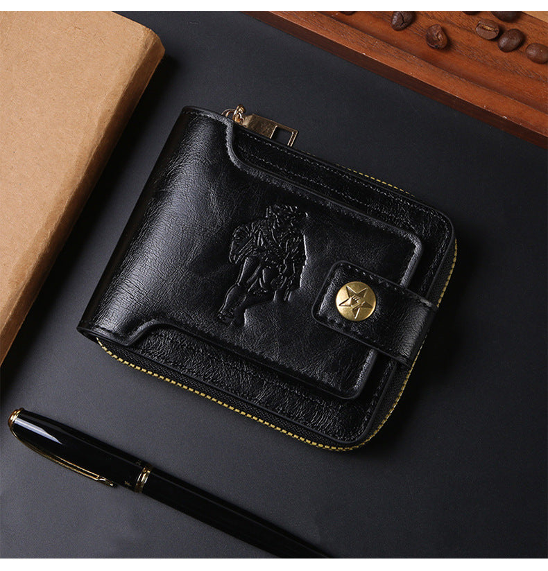 Cross-border Men's Wallet Short Vintage Fashion Zipper Bag Multi-card Wallet Large Capacity Business Card Bag Carry-on