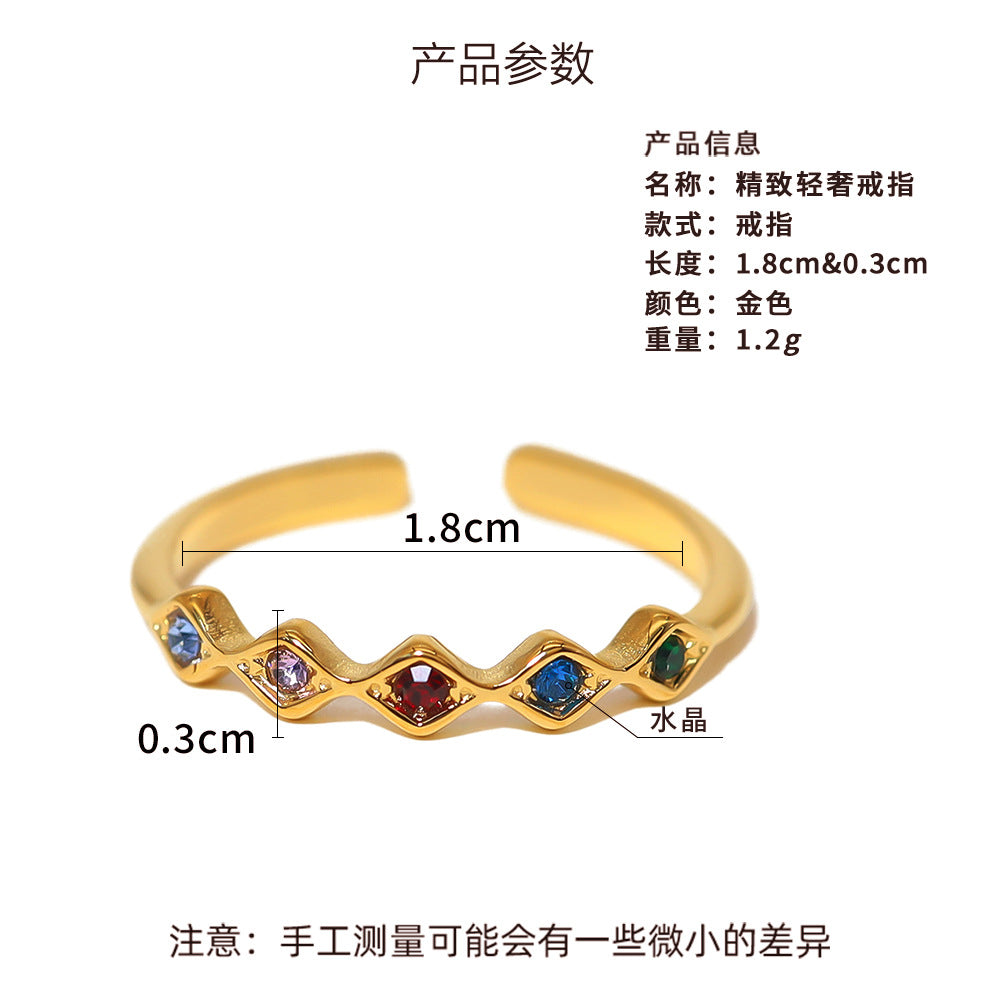 Diamond ring female titanium steel light luxury high-grade zircon index finger ring popular personality all-match fashion temperament open ring