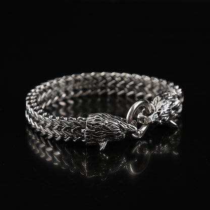 European and American Popular Retro Viking Wolf Head Bracelet Men's Stainless Steel Chain European and American Fashion Norwegian Style Bracelet Wholesale