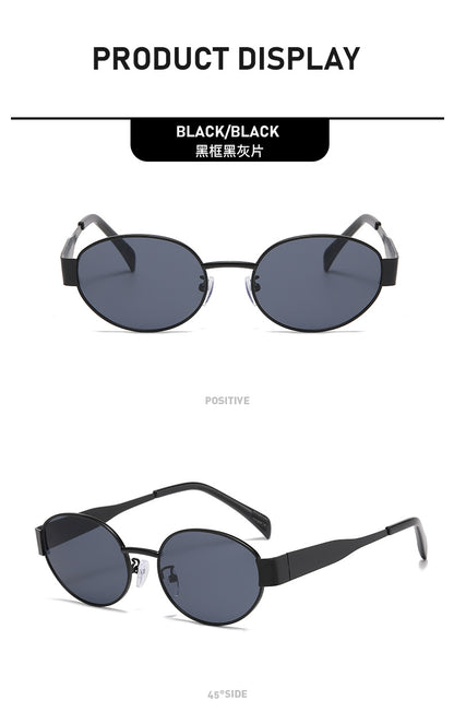 New Metal Oval Sunscreen Sunglasses Cross-Mirror European and American Ins Xiaohongshu Same Style Sunglasses Amazon Hot Selling