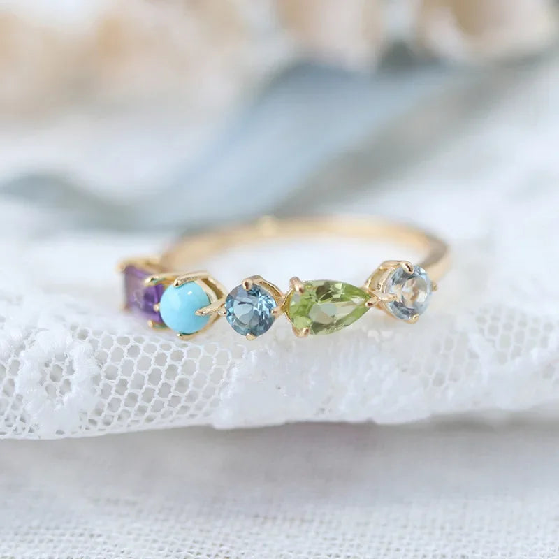 Niche Crystal Multi-gem Geometric Ring Women's Fashionable Distinctive Exquisite Light Luxury All-match High-end Open Finger Ring