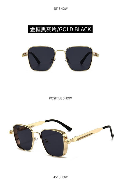 2025 New European and American Cross-Border Personalized Sunglasses Retro Square Frame Steam Metal Sunglasses Sun Protection High-End Sunglasses