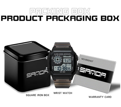 Sanda Hot-selling Square Watch Luminous Waterproof Alarm Student Watch Simple Korean Transparent Sports Electronic Watch