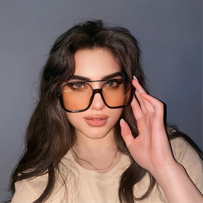 Cross-Border Double-Beam Brown Sunglasses Transparent Black Retro High-End Sunglasses Unisex Large Frame Glasses