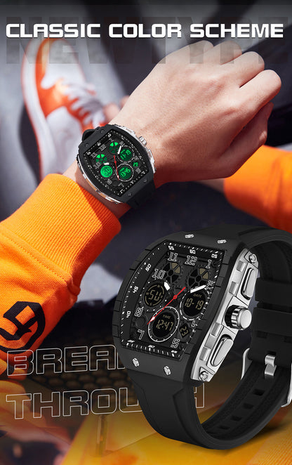 Ofns Fashion Watch Sports Waterproof Watch Barrel-Shaped Multi-Function Luminous Dual-Time Student Digital Watch