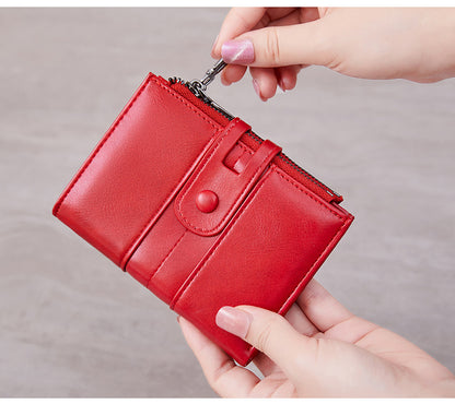 Cross-Border 2025Rfid Anti-Theft Wallet Retro Oil Wax Leather Double Zipper Coin Purse European and American Fashion Short Wallet