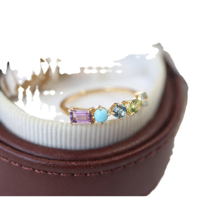 Niche Crystal Multi-gem Geometric Ring Women's Fashionable Distinctive Exquisite Light Luxury All-match High-end Open Finger Ring
