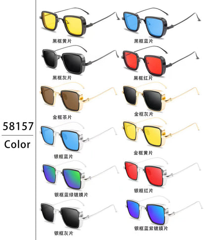 New Cross-Border Indian Style Sunglasses Square Frame Glasses Retro Thick Edge Metal Trendy Men's Sunglasses Wholesale 58157