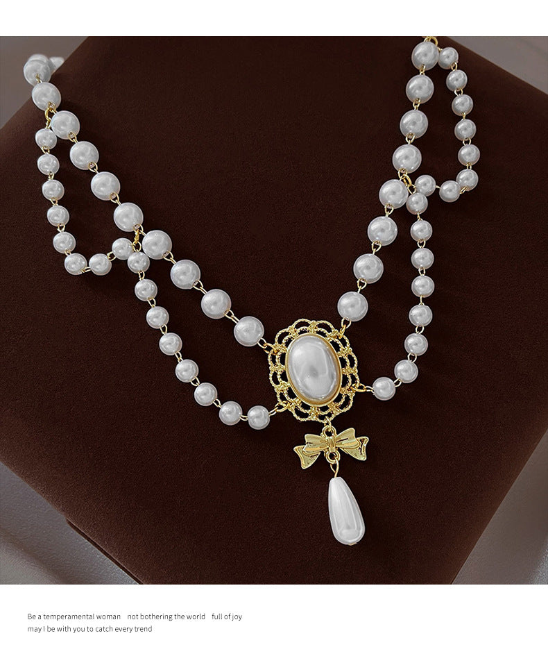 Vintage Baroque Pearl Tassel Necklace Female Bridal Banquet Elegant Fashion Collarbone Necklace Choker Accessories