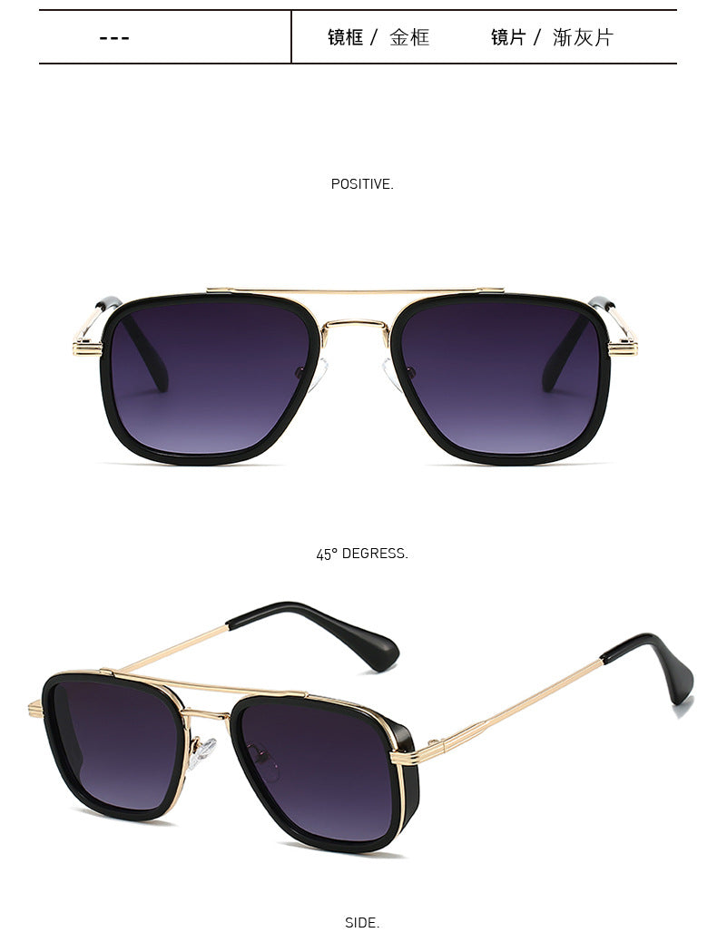 21 Amazon's New Popular European and American Punk Men's Sunglasses Pilot Square Frame Cross-Border Sunglasses Wholesale