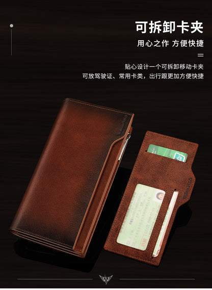 King Paul men's wallet long leather multi card slot fashion retro color hand bag card wallet wholesale