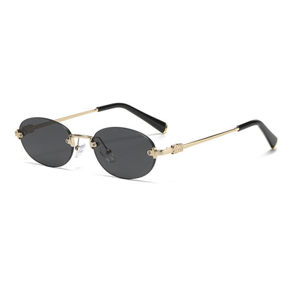 2026 New Oval Rimless Sunglasses European and American Retro Sunglasses Trendy Concave Shape Fashion Street Style Sunglasses