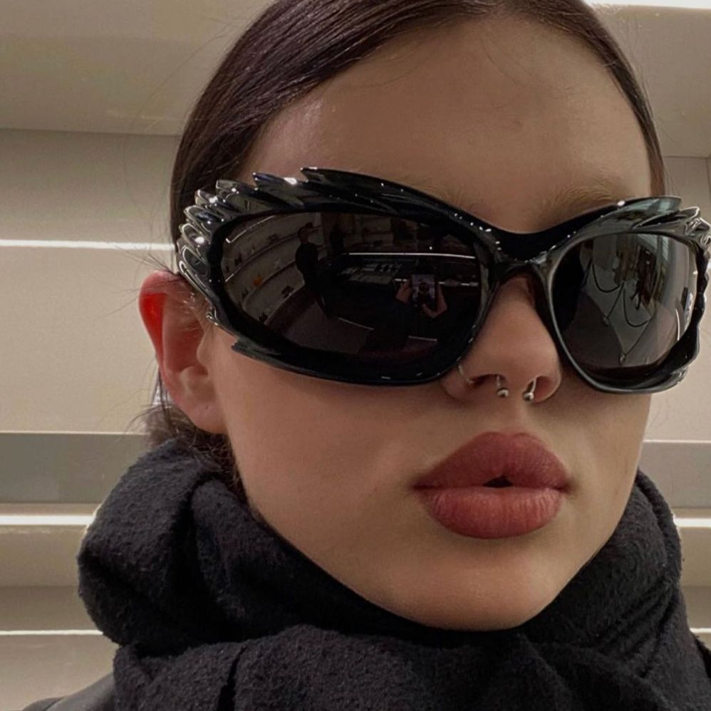 Barbed Hedgehog Sunglasses Y2K European and American Personalized Wings Cycling Sunglasses Concave Shape Ins Trendy Sunglasses for Women