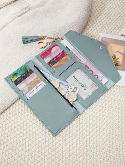 Korean Style Simple Three-fold Women's Long Wallet Fashionable Tassel Pendant Clutch Small Group Portable Multi-functional Coin Purse