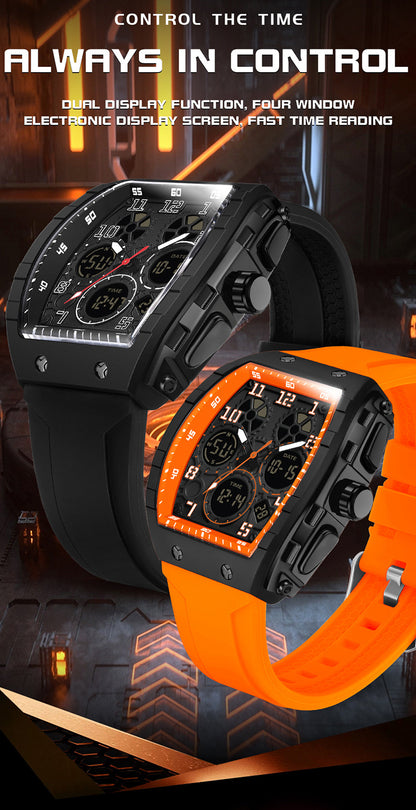 Ofns Fashion Watch Sports Waterproof Watch Barrel-Shaped Multi-Function Luminous Dual-Time Student Digital Watch