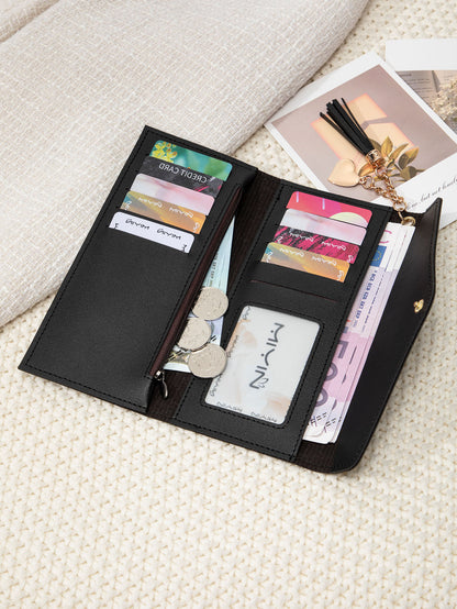 Korean Style Simple Three-fold Women's Long Wallet Fashionable Tassel Pendant Clutch Small Group Portable Multi-functional Coin Purse