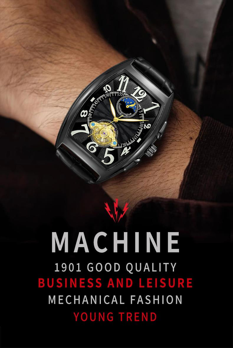 Barrel Type Fully Automatic Wheel Hollow Mechanical Watch Men's Business Simple Fashion Multifunctional Watch Wholesale