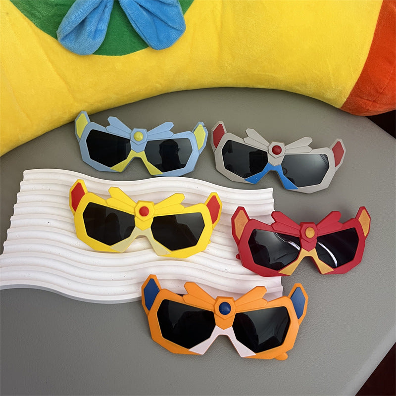 New Baby Sunglasses, Cute Boy Cartoon Mecha, Funny Street Photography, Trendy Anti-Uv Sunscreen Children's Sunglasses