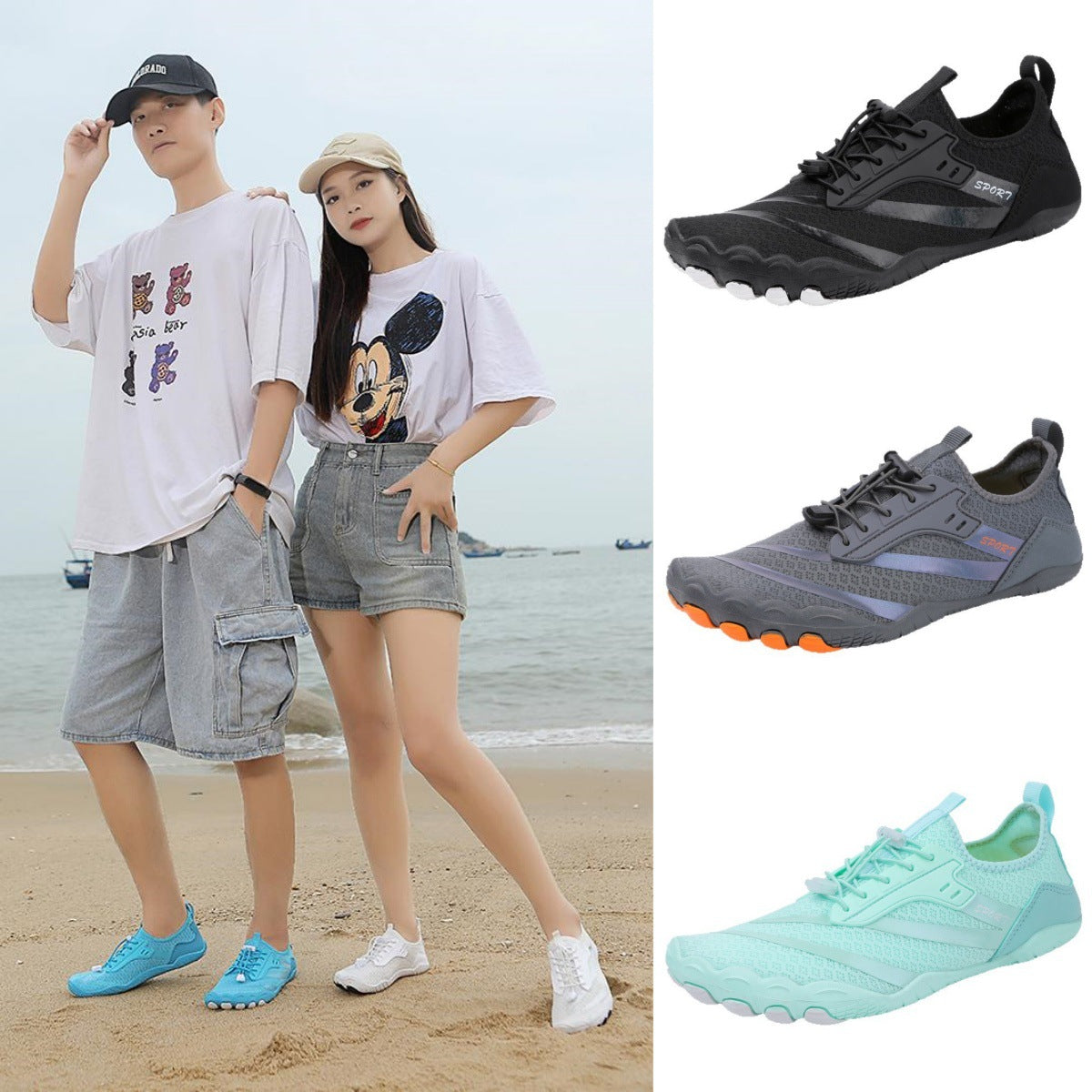 New Outdoor Beach Shoes Swimming Diving Wading Shoes Couple Non-slip Tracing Shoes Hiking Five Finger Fitness Hiking Shoes
