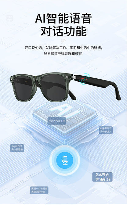 Smart Ai Bluetooth Translation Glasses, Sunglasses, Polarized, Anti-Uv, Anti-Blue Light, Listening to Music and Calls, Transparent Lens Replacement