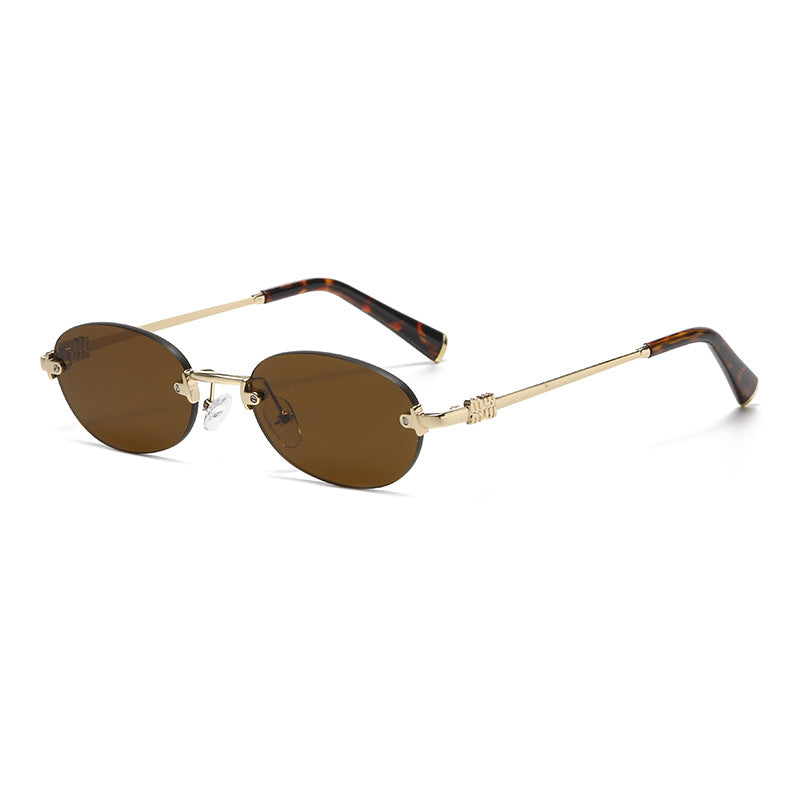 2026 New Oval Rimless Sunglasses European and American Retro Sunglasses Trendy Concave Shape Fashion Street Style Sunglasses